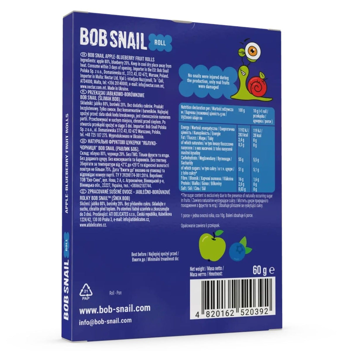 Bob Snail Apple & Blueberry Snack with No Added Sugar - 60 g
