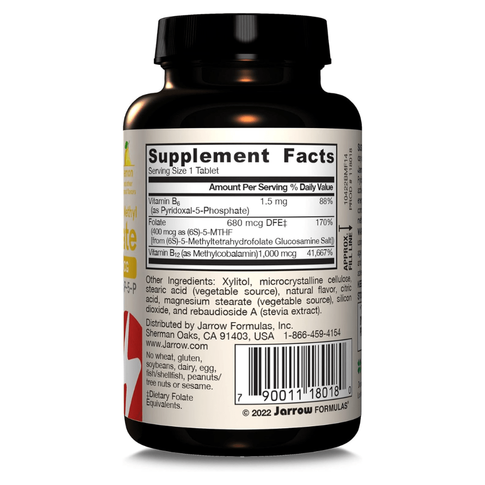 Jarrow Formulas Methyl B-12 1000 mcg & Methyl Folate 400 mcg, Lemon - 100 Chewable Tablets