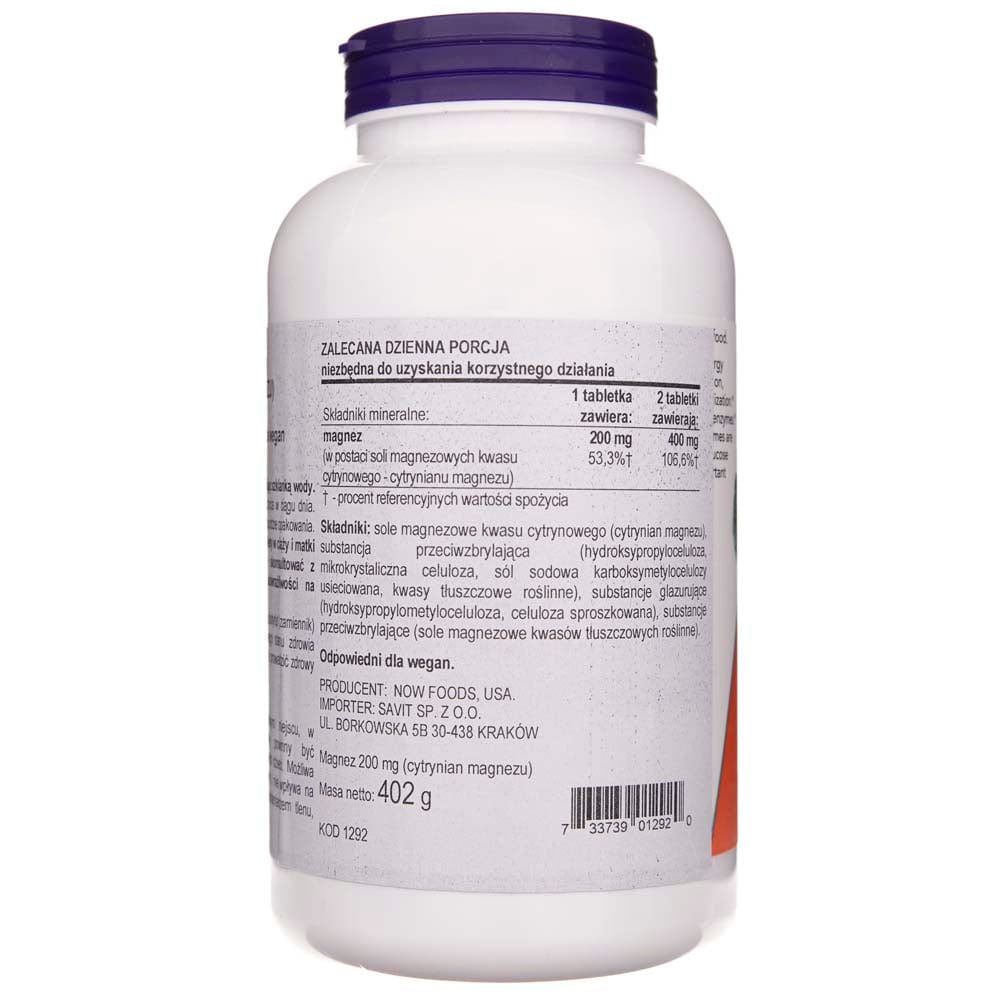 Now Foods Magnesium Citrate 200 mg - 250 Tablets