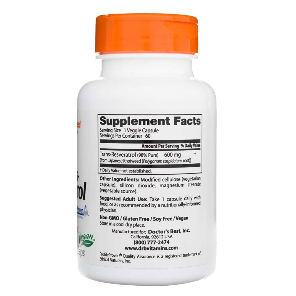 Doctor's Best High Potency Trans-Resveratrol 600 mg - 60 Veg Capsules