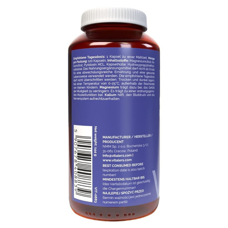 Vitaler's Magnesio 100 mg + Potasio 150 mg + B6 6 mg - 120 cápsulas