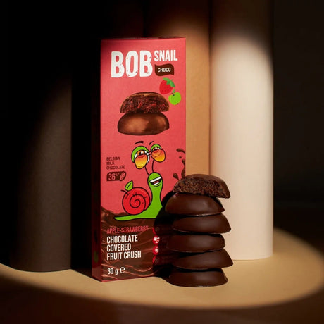 Bob Snail Apple & Strawberry Snack in Belgian Chocolate, Sugar-Free - 30 g