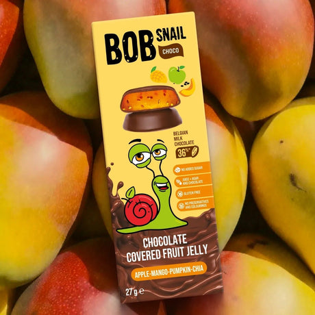 Bob Snail Fruit Jellies in Belgian Chocolate, Apple-Mango-Pumpkin-Chia - 27 g