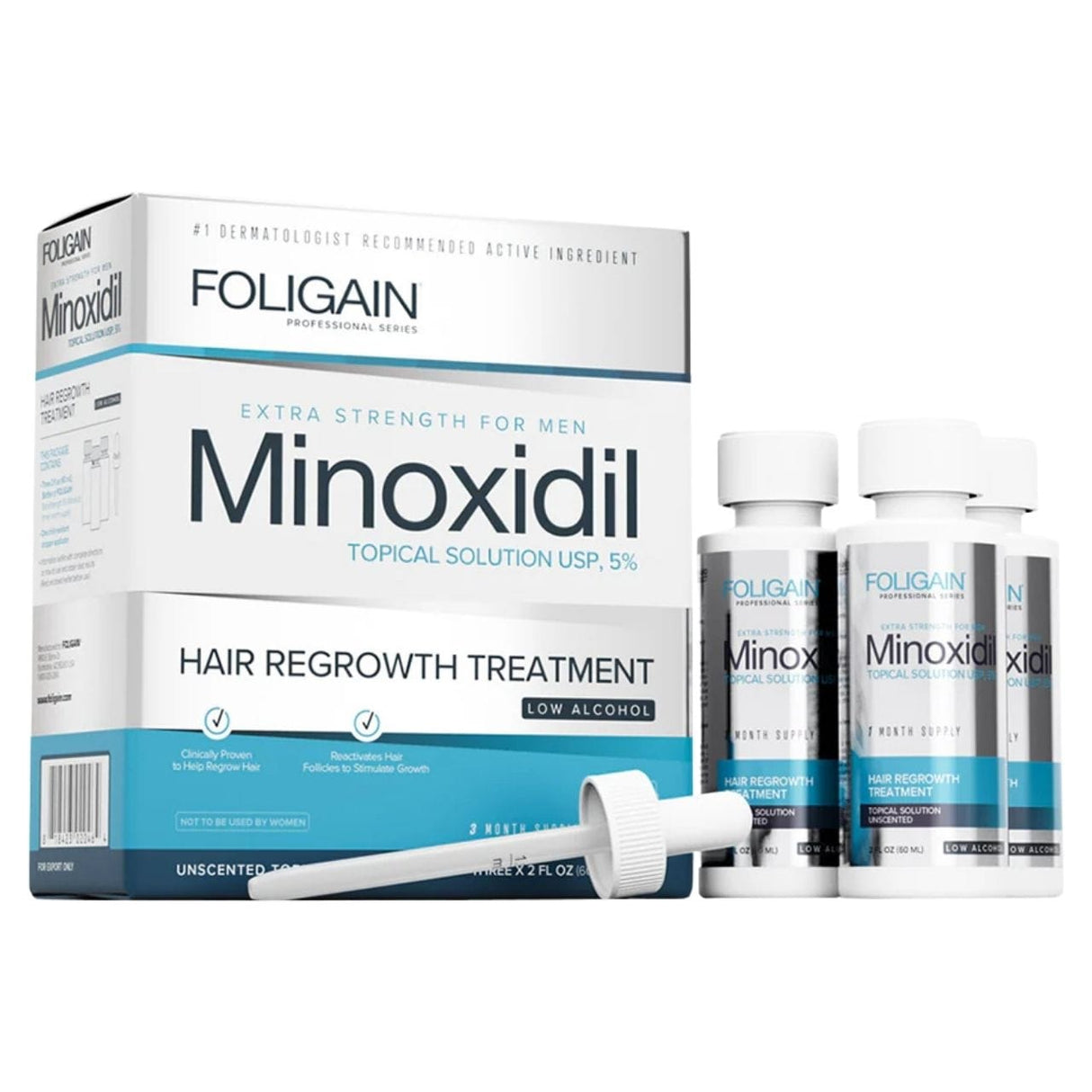 Foligain Low Alcohol Minoxidil 5% Hair Growth Treatment for Men – 3 Pieces