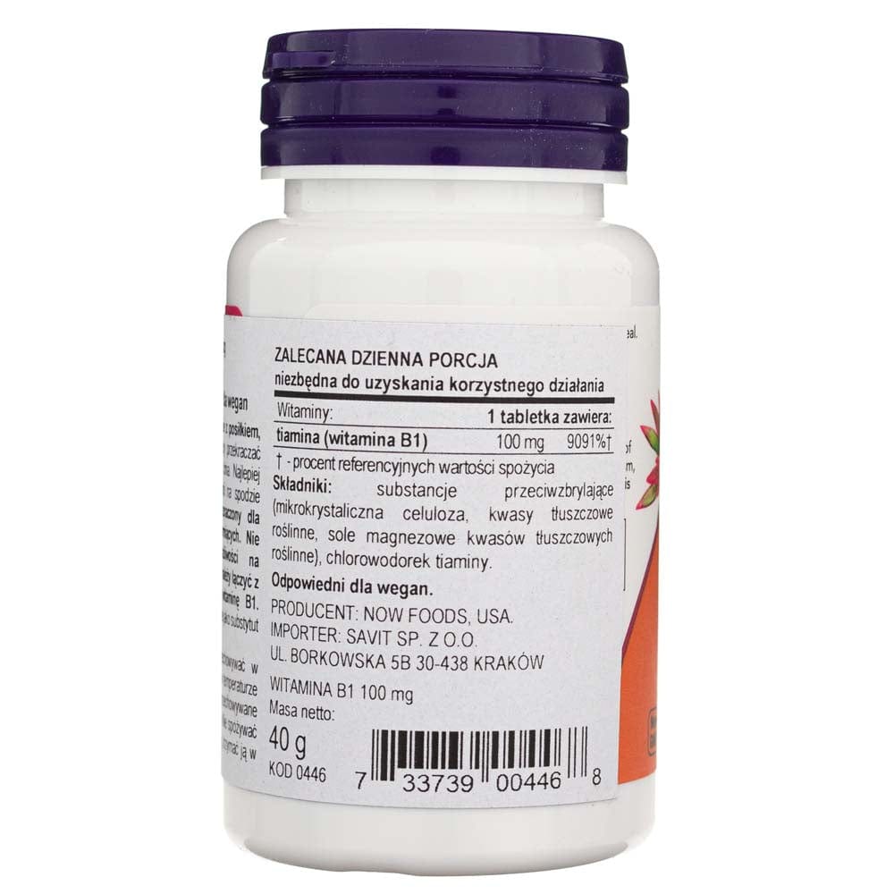 Now Foods Vitamina B-1 100 Mg 100 Comprimidos – Medpak